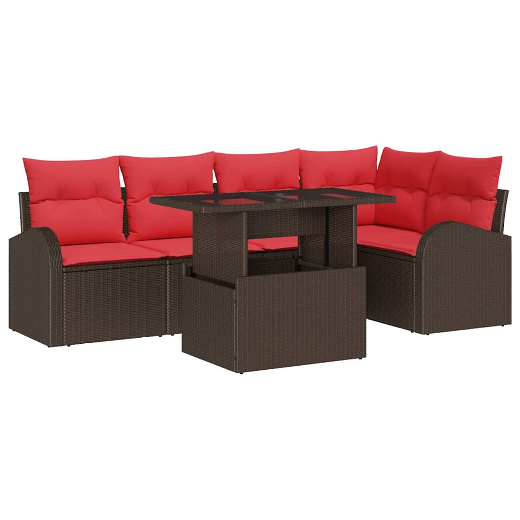 Gartensofa-set mit Kissen mit Speicher 6 pcs Braun Poly Rattan