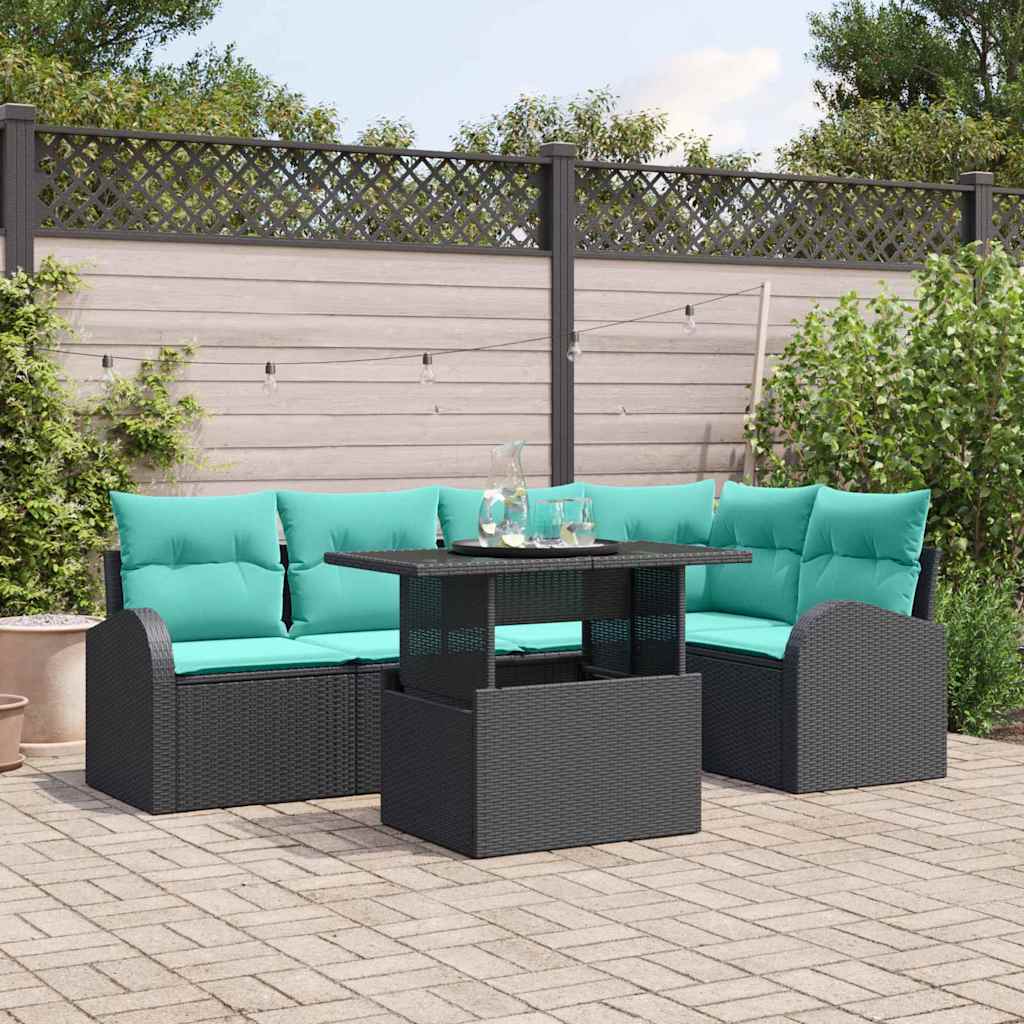Gartensofa-set mit Kissen mit Kissen 6 pcs Schwarz Poly Rattan