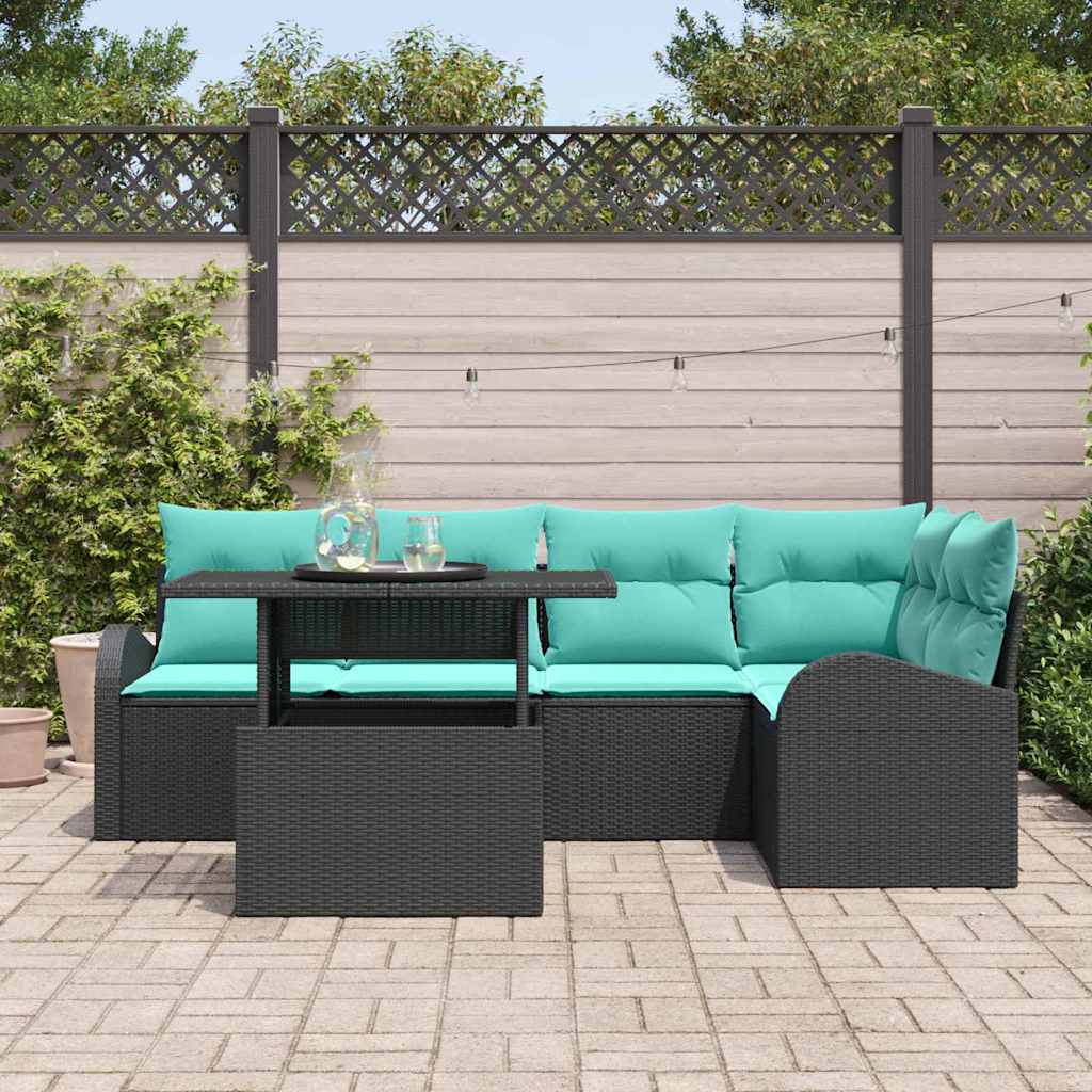 Gartensofa-set mit Kissen mit Kissen 6 pcs Schwarz Poly Rattan