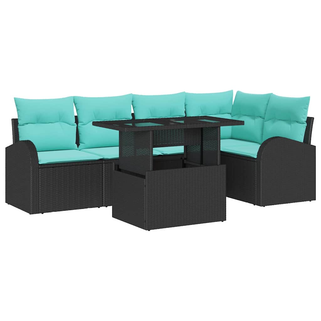 Gartensofa-set mit Kissen mit Kissen 6 pcs Schwarz Poly Rattan