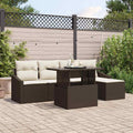 Garten-Sofa-Set mit Kissen 6 pcs Braun und Creme Poly-Rattan