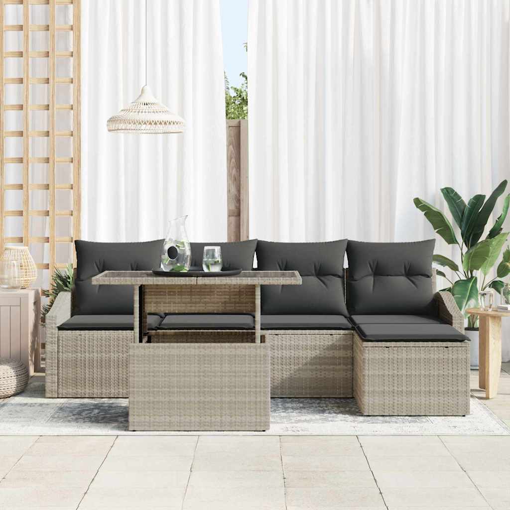 Garten-Sofa-Set 6 pcs Hellgrau und Dunkelgrau Poly-Rattan