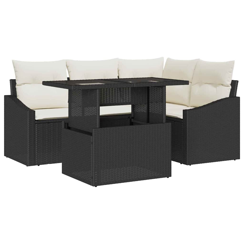 Garten-Sofa-Set mit Kissen mit Speicher 5 pcs Schwarz und Creme
