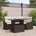 Garten-Sofa-Set mit Kissen mit Speicher 5 pcs Braun und Creme