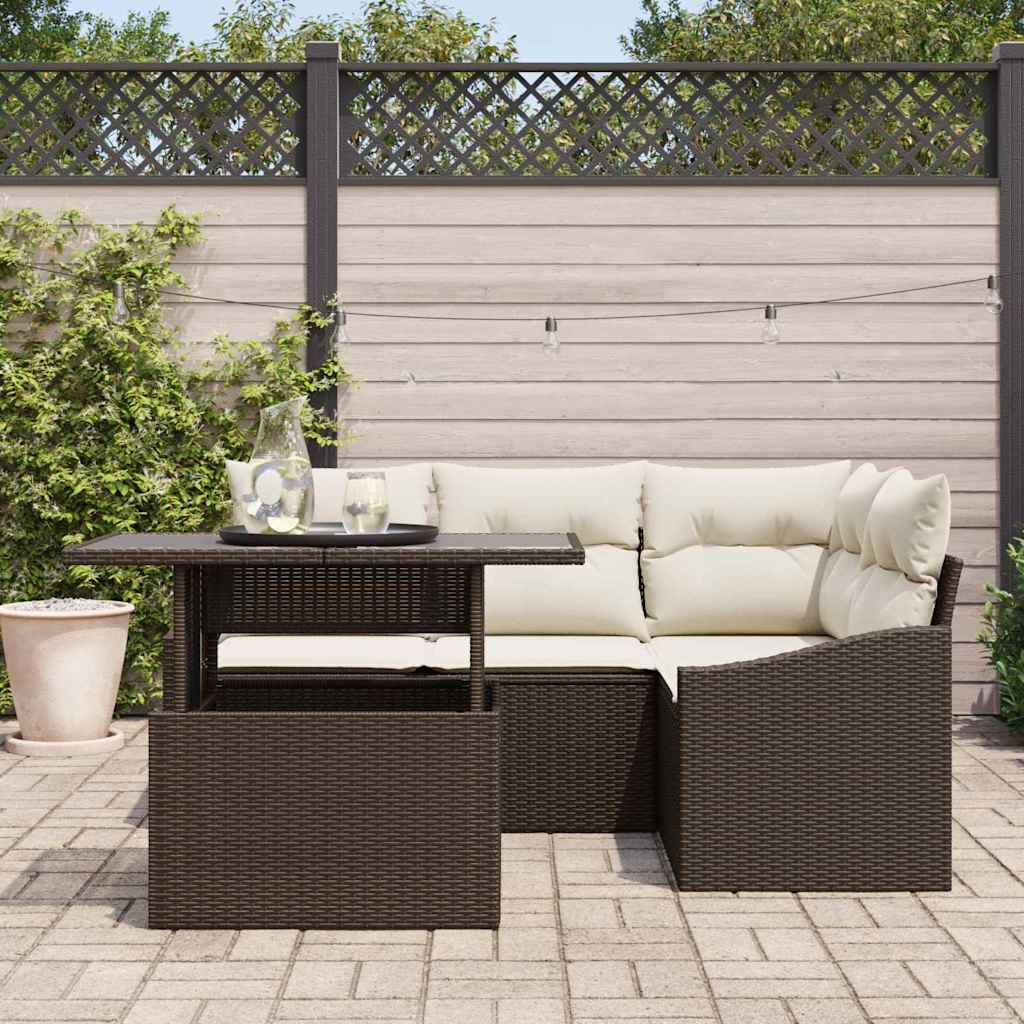 Garten-Sofa-Set mit Kissen mit Speicher 5 pcs Braun und Creme