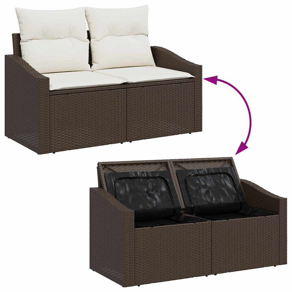 Garten-Sofa-Set mit Kissen mit Speicher 5 pcs Braun und Creme