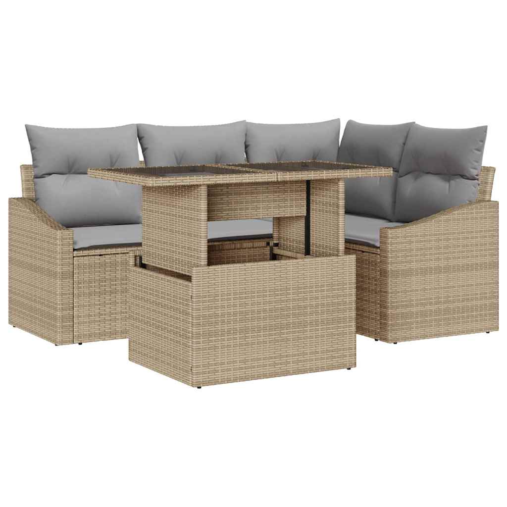 Garten-Sofa-Set mit Kissen mit Kissen 5 pcs Beige und Hellgrau