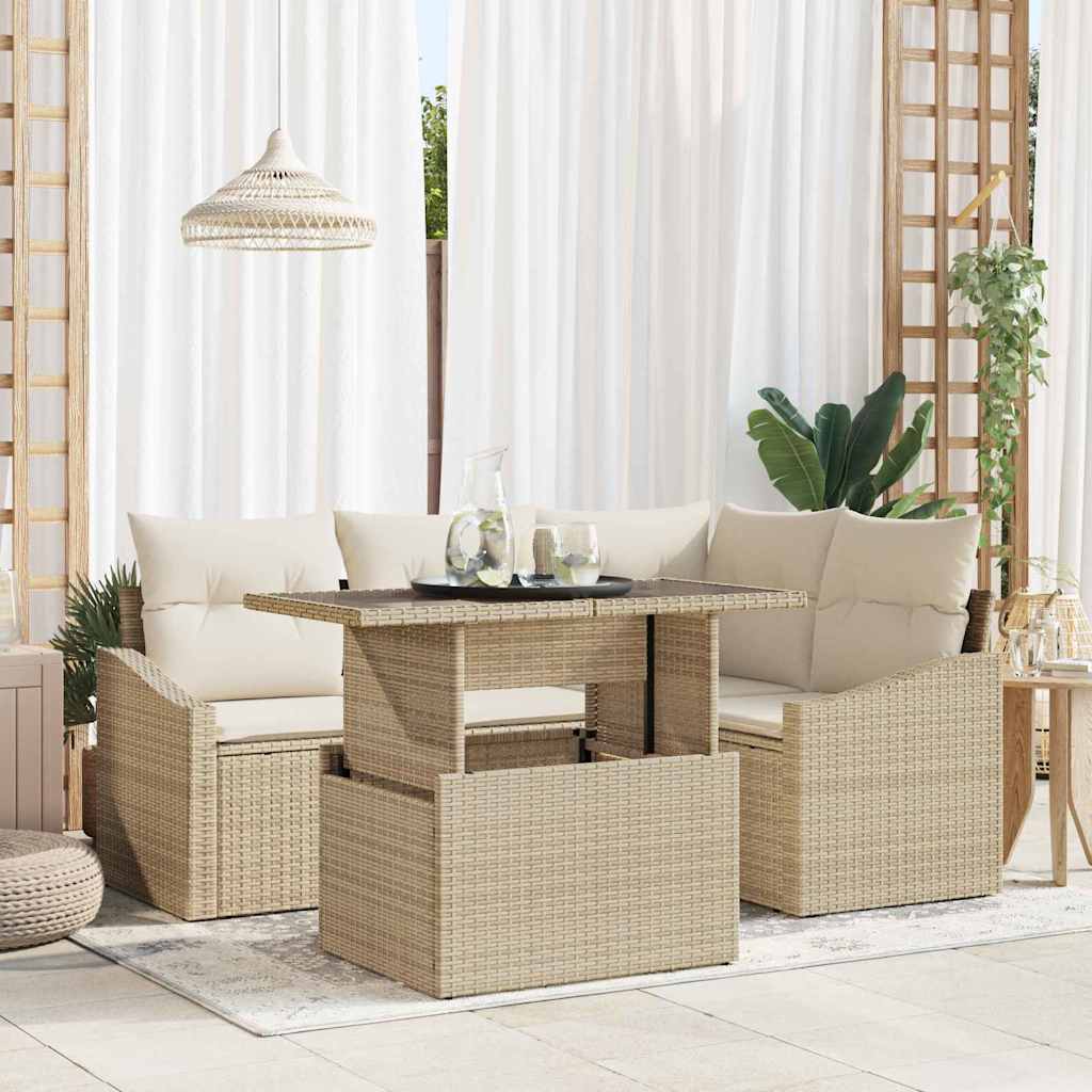 Garten-Sofa-Set mit Kissen mit Speicher 5 pcs Beige und Creme
