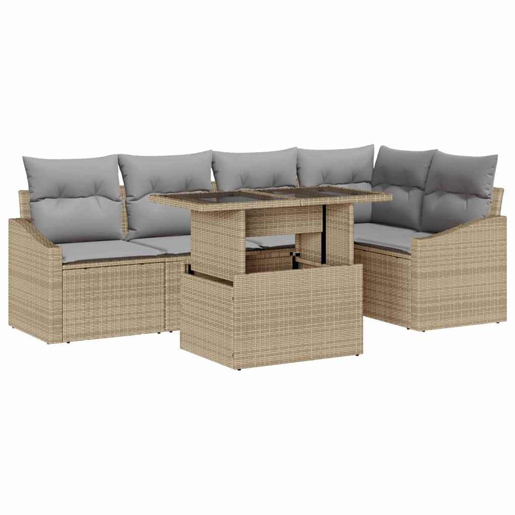 Garten-Sofa-Set mit Kissen mit Kissen 6 pcs Beige und Hellgrau
