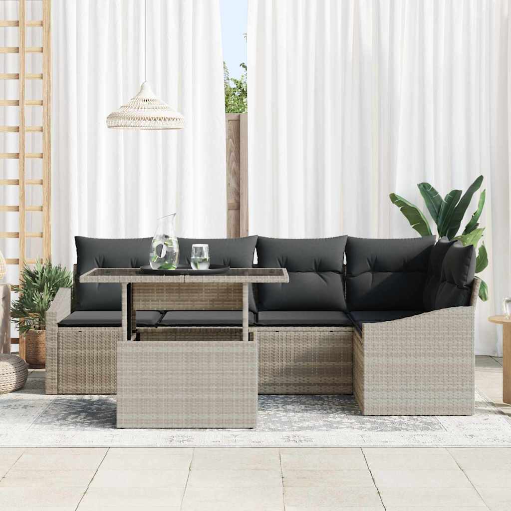 Garten-Sofa-Set mit Kissen 6 pcs Hellgrau und Dunkelgrau