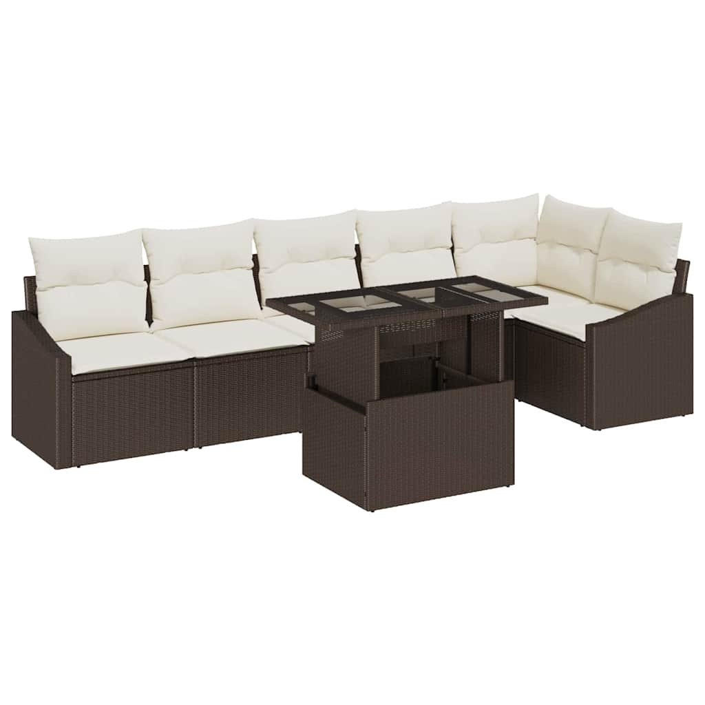 Garten-Sofa-Set mit Kissen mit Speicher 7 pcs Braun und Creme