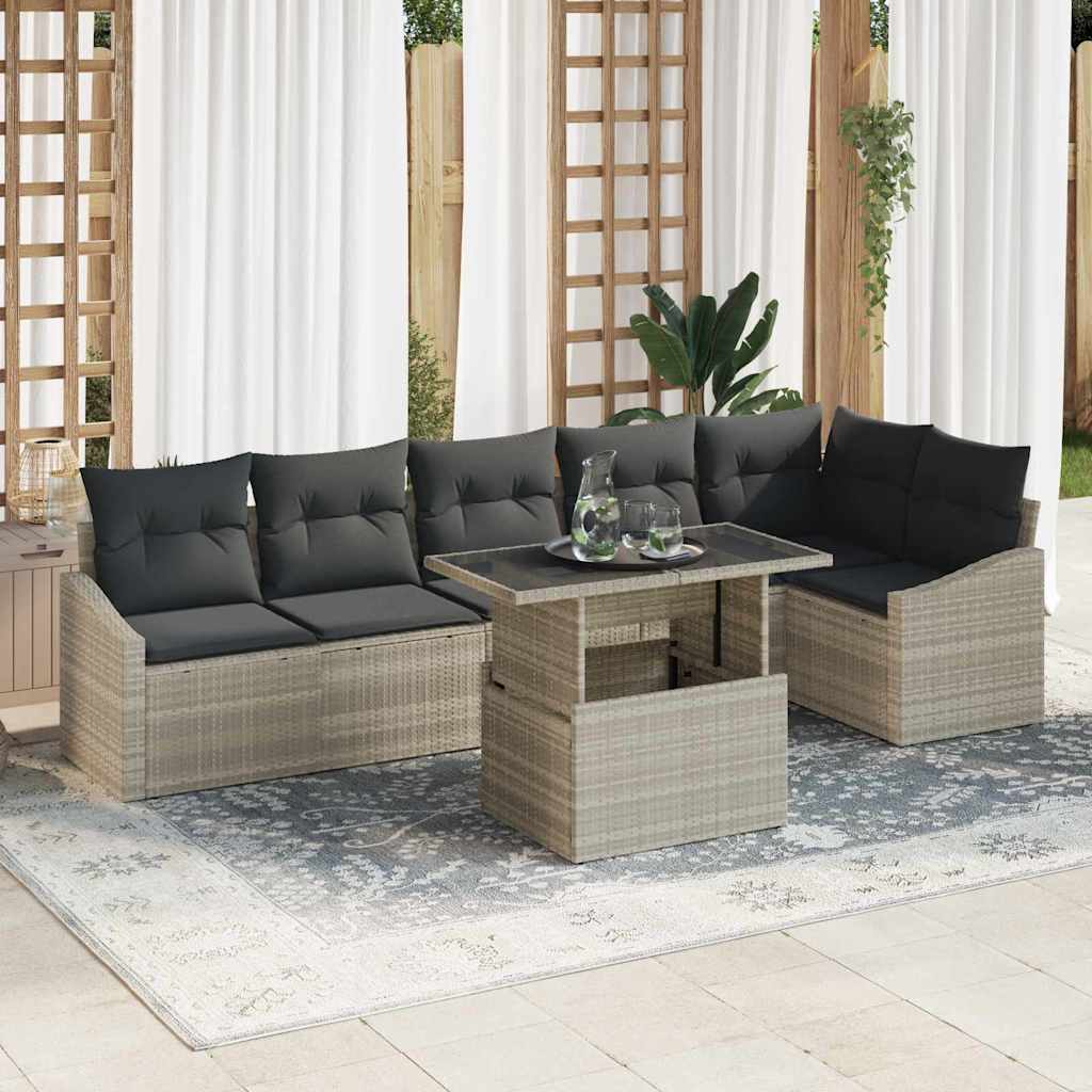 Garten-Sofa-Set mit Kissen 7 pcs Hellgrau und Dunkelgrau