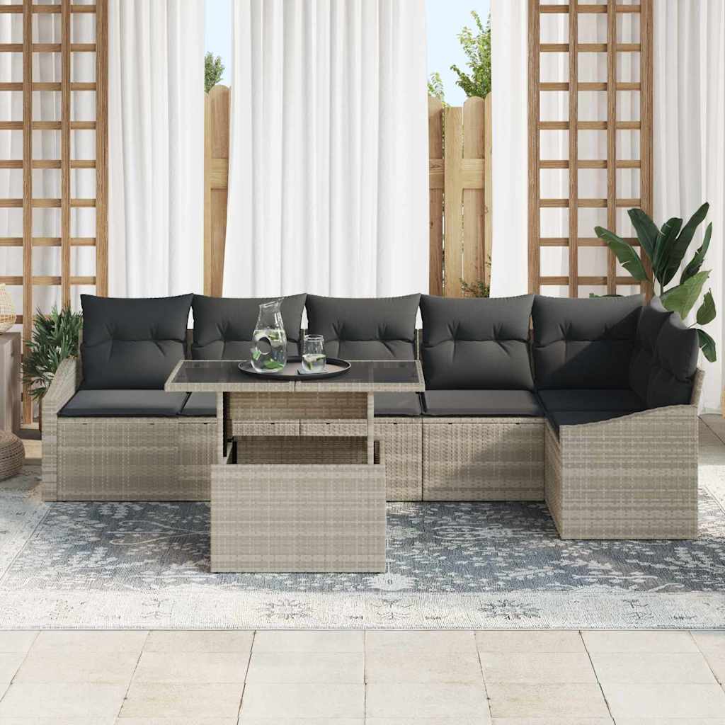 Garten-Sofa-Set mit Kissen 7 pcs Hellgrau und Dunkelgrau