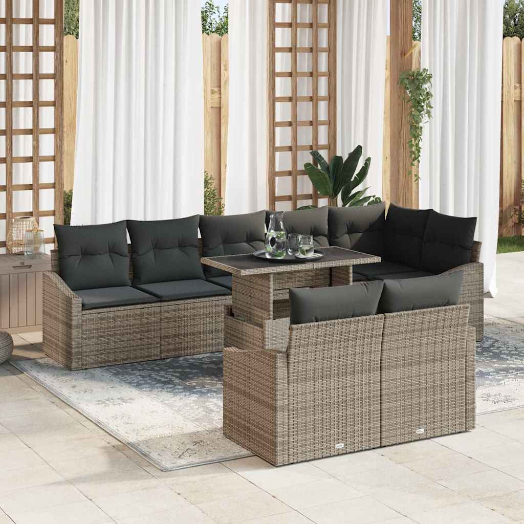 Garten-Sofa-Set mit Kissen mit Speicher mit Kissen 9 pcs Grau