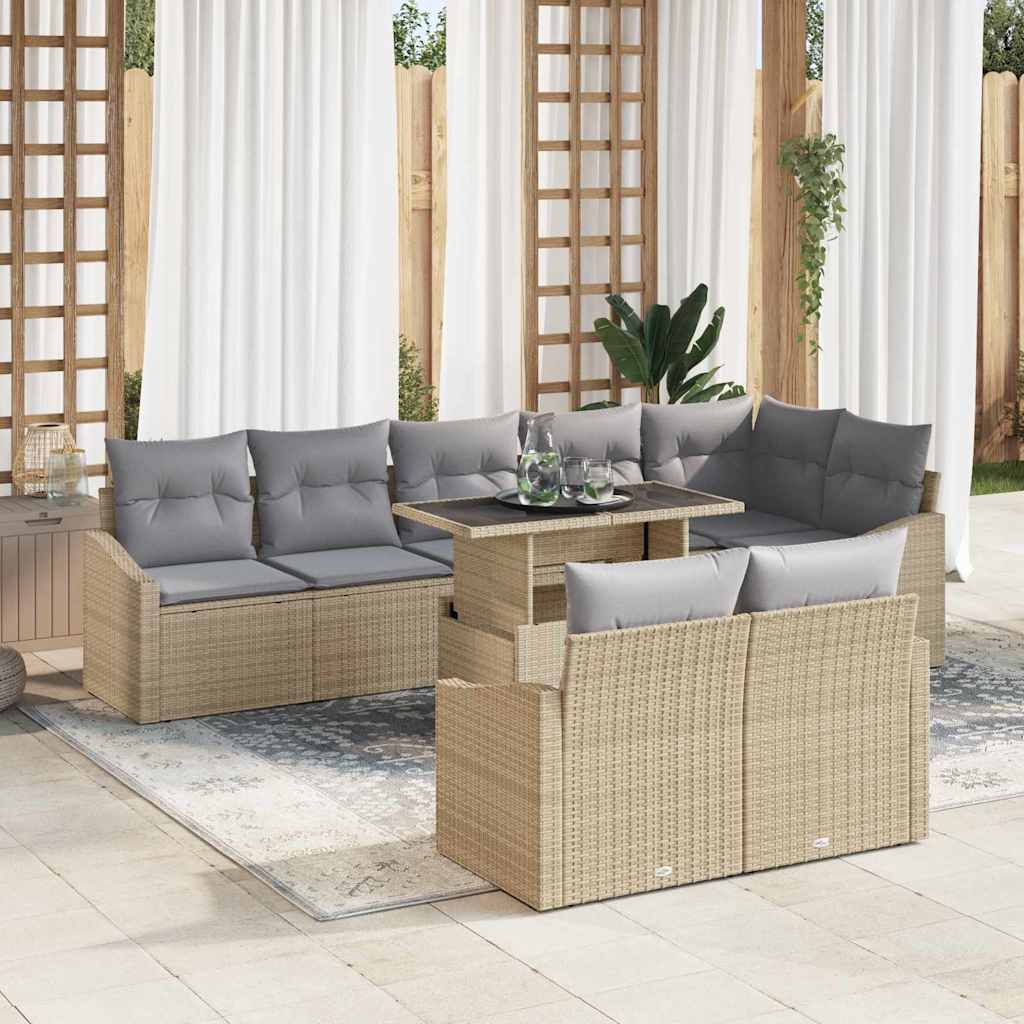 Garten-Sofa-Set mit Kissen mit Kissen 9 pcs Beige und Hellgrau