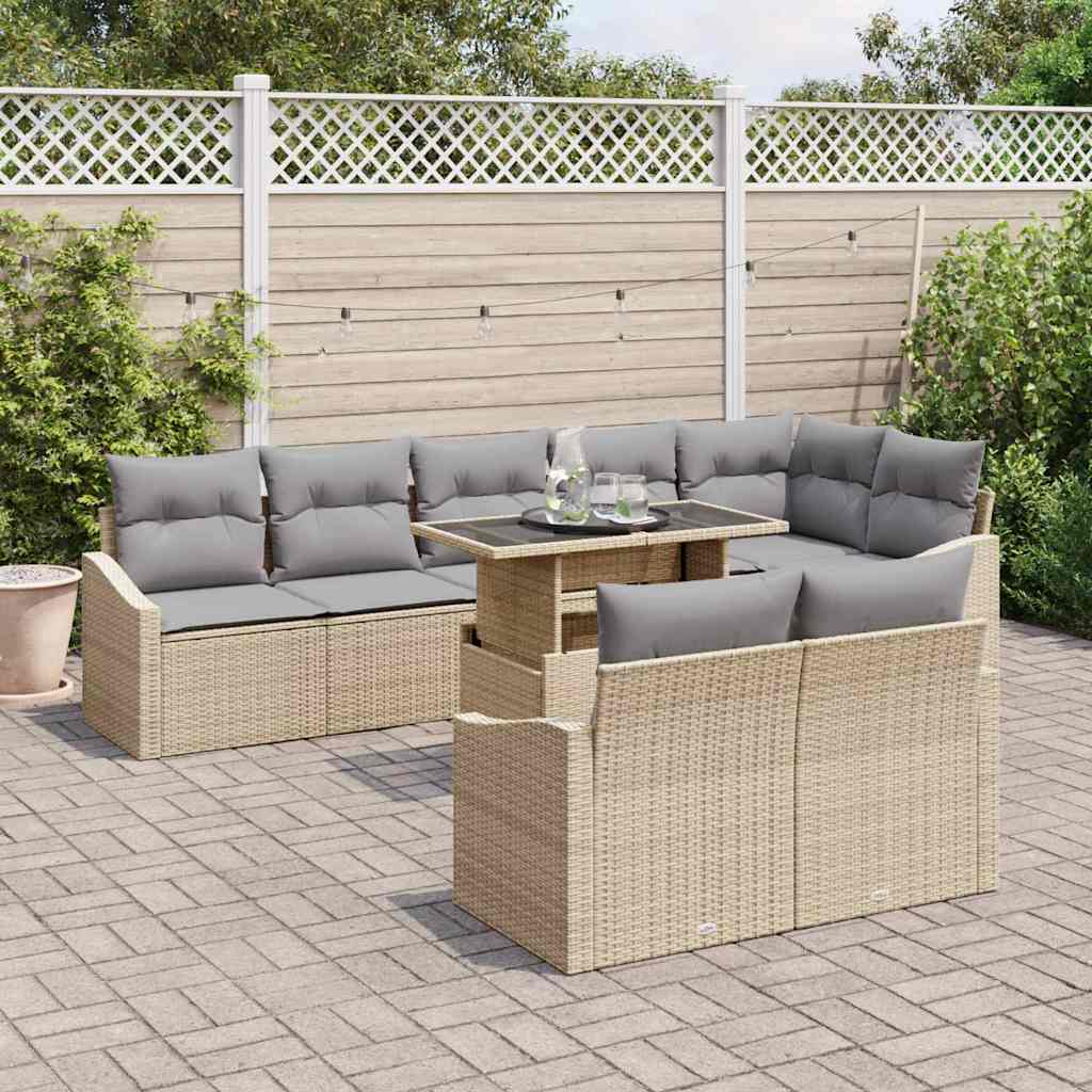 Garten-Sofa-Set mit Kissen mit Kissen 9 pcs Beige und Hellgrau