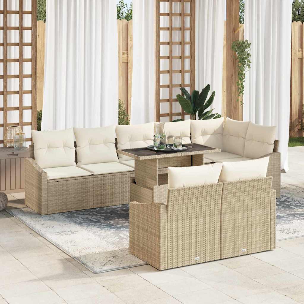 Garten-Sofa-Set mit Kissen mit Speicher 9 pcs Beige und Creme