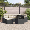 Garten-Sofa-Set mit Kissen mit Speicher 7 pcs Schwarz und Creme