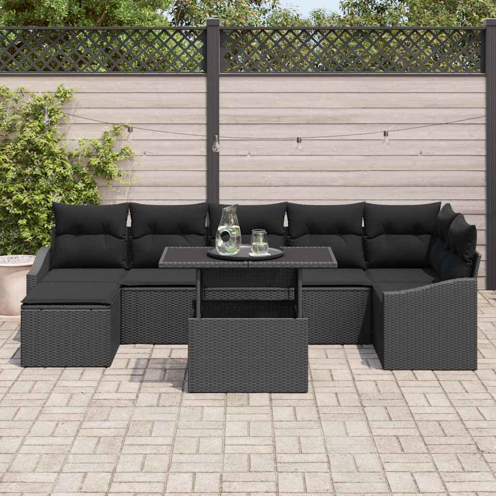 Garten-Sofa-Set mit Kissen mit Speicher 8 pcs Schwarz