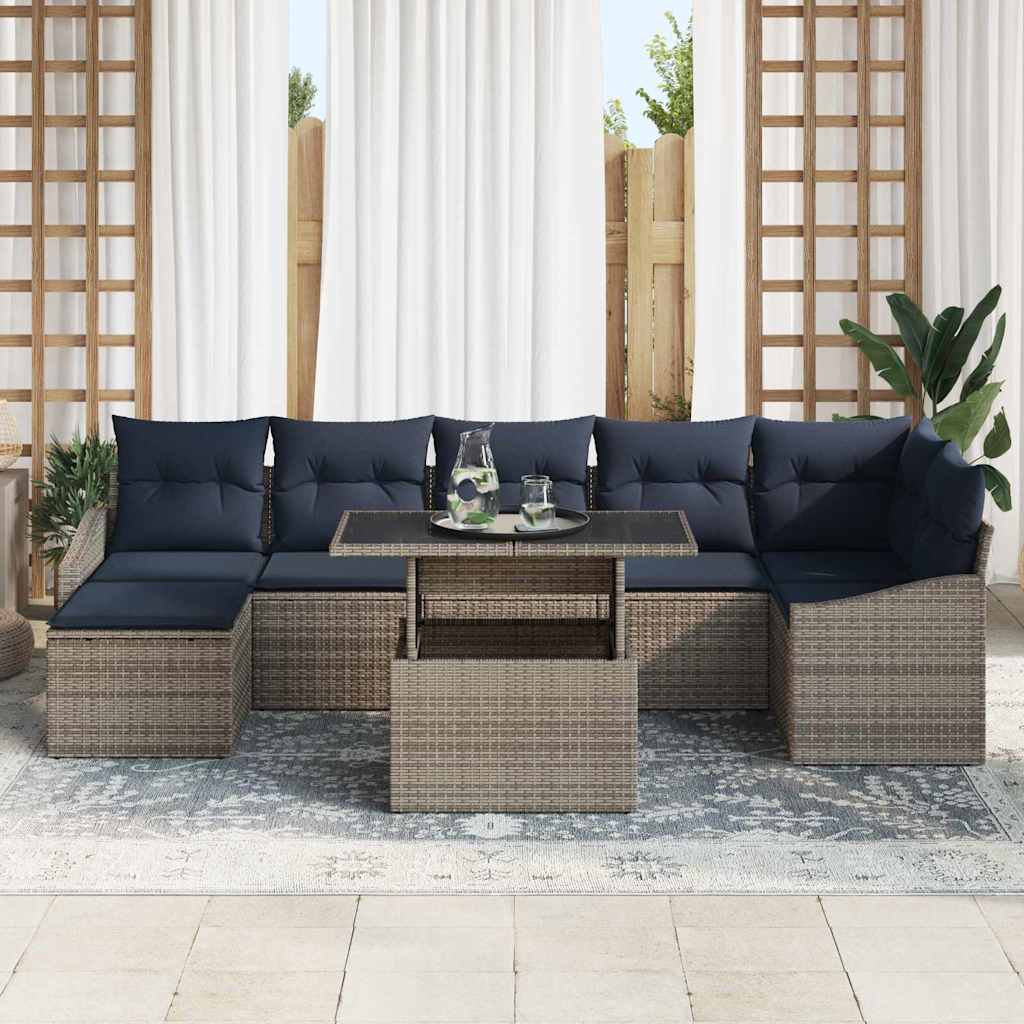 Garten-Sofa-Set mit Kissen 8 pcs Grau und Marineblau