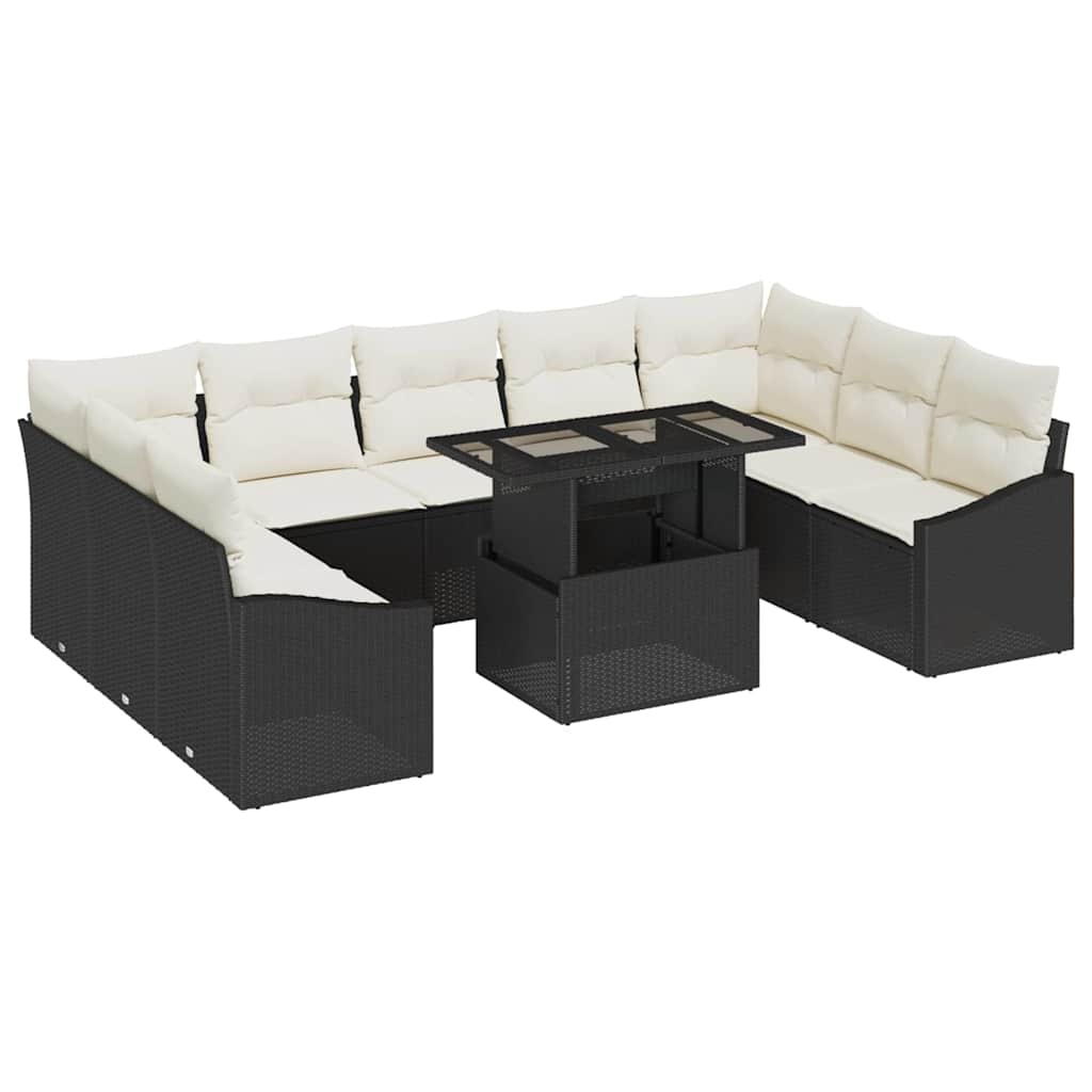 Garten-Sofa-Set mit Kissen mit Kissen 10 pcs Schwarz und Creme