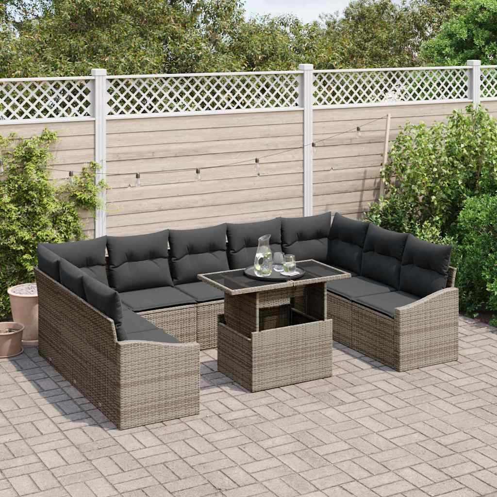 Garten-Sofa-Set mit Kissen mit Speicher mit Kissen 10 pcs Grau