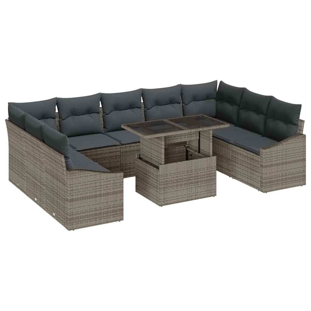 Garten-Sofa-Set mit Kissen mit Speicher mit Kissen 10 pcs Grau