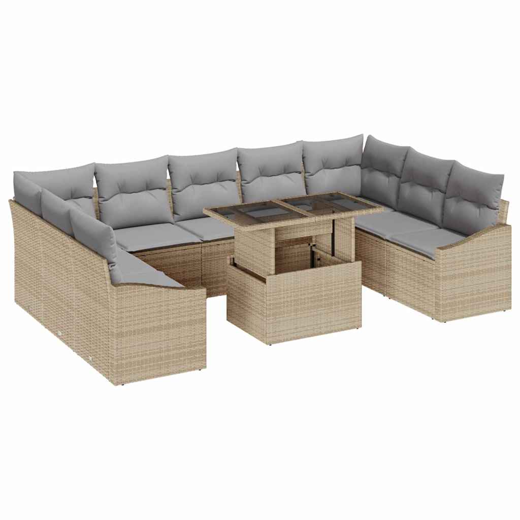 Garten-Sofa-Set mit Kissen mit Kissen 10 pcs Beige und Hellgrau