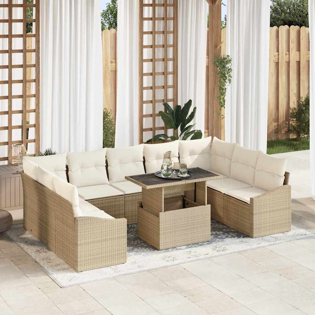 Garten-Sofa-Set mit Kissen mit Speicher 10 pcs Beige und Creme