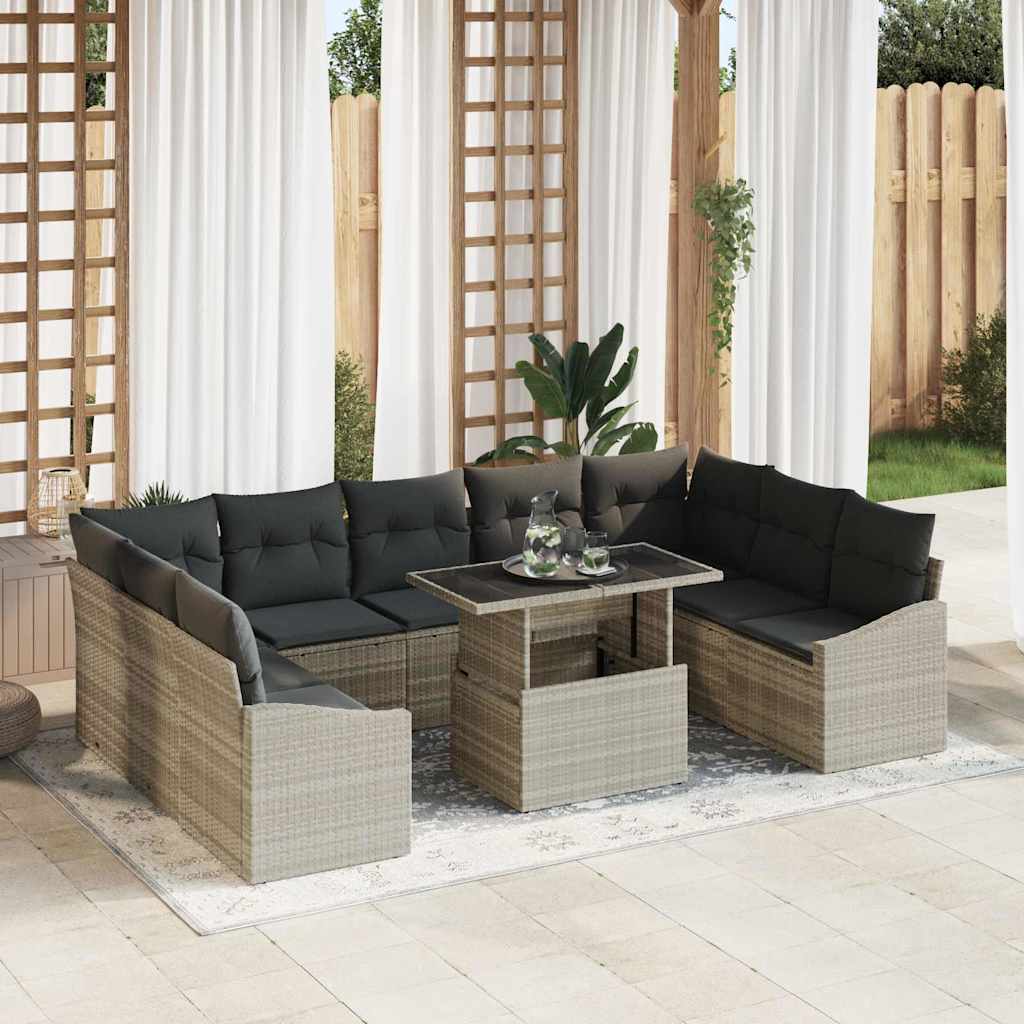 Garten-Sofa-Set mit Kissen 10 pcs Hellgrau und Dunkelgrau