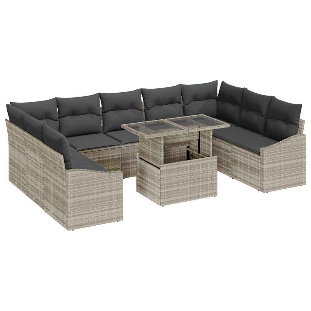 Garten-Sofa-Set mit Kissen 10 pcs Hellgrau und Dunkelgrau