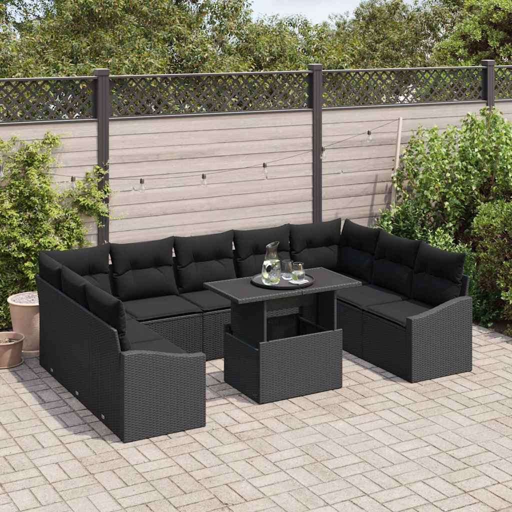 Garten-Sofa-Set mit Kissen mit Speicher 10 pcs Schwarz