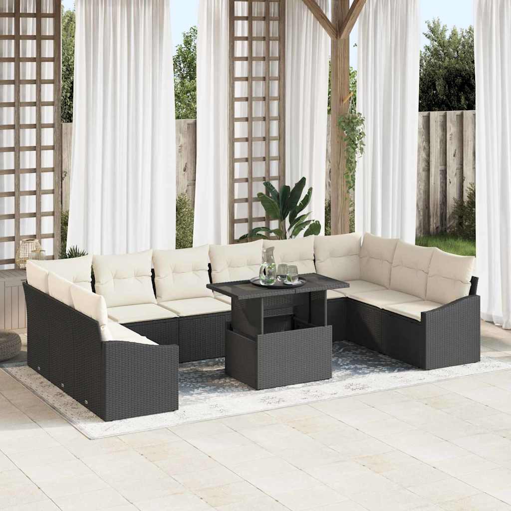 Garten-Sofa-Set mit Kissen mit Kissen 11 pcs Schwarz und Creme
