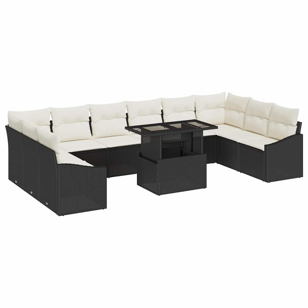 Garten-Sofa-Set mit Kissen mit Kissen 11 pcs Schwarz und Creme