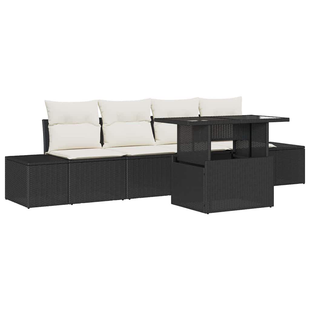 Garten-Sofa-Set mit Kissen mit Speicher 5 pcs Schwarz und Creme