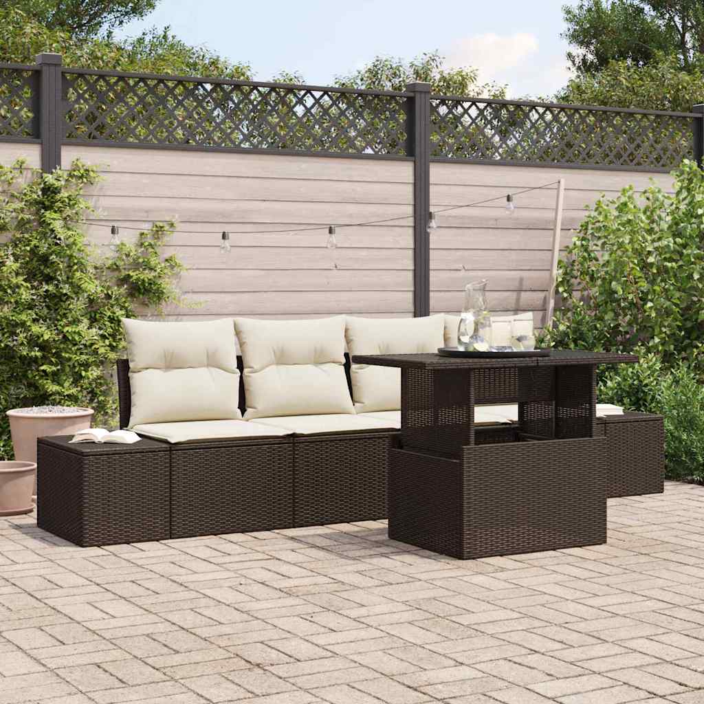 Garten-Sofa-Set mit Kissen mit Speicher 5 pcs Braun und Creme