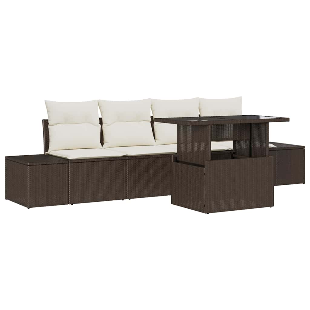 Garten-Sofa-Set mit Kissen mit Speicher 5 pcs Braun und Creme