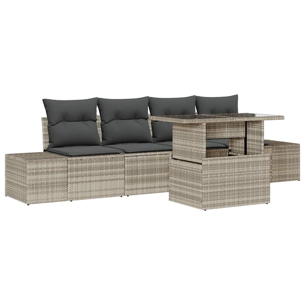 Garten-Sofa-Set mit Kissen 5 pcs Hellgrau und Dunkelgrau