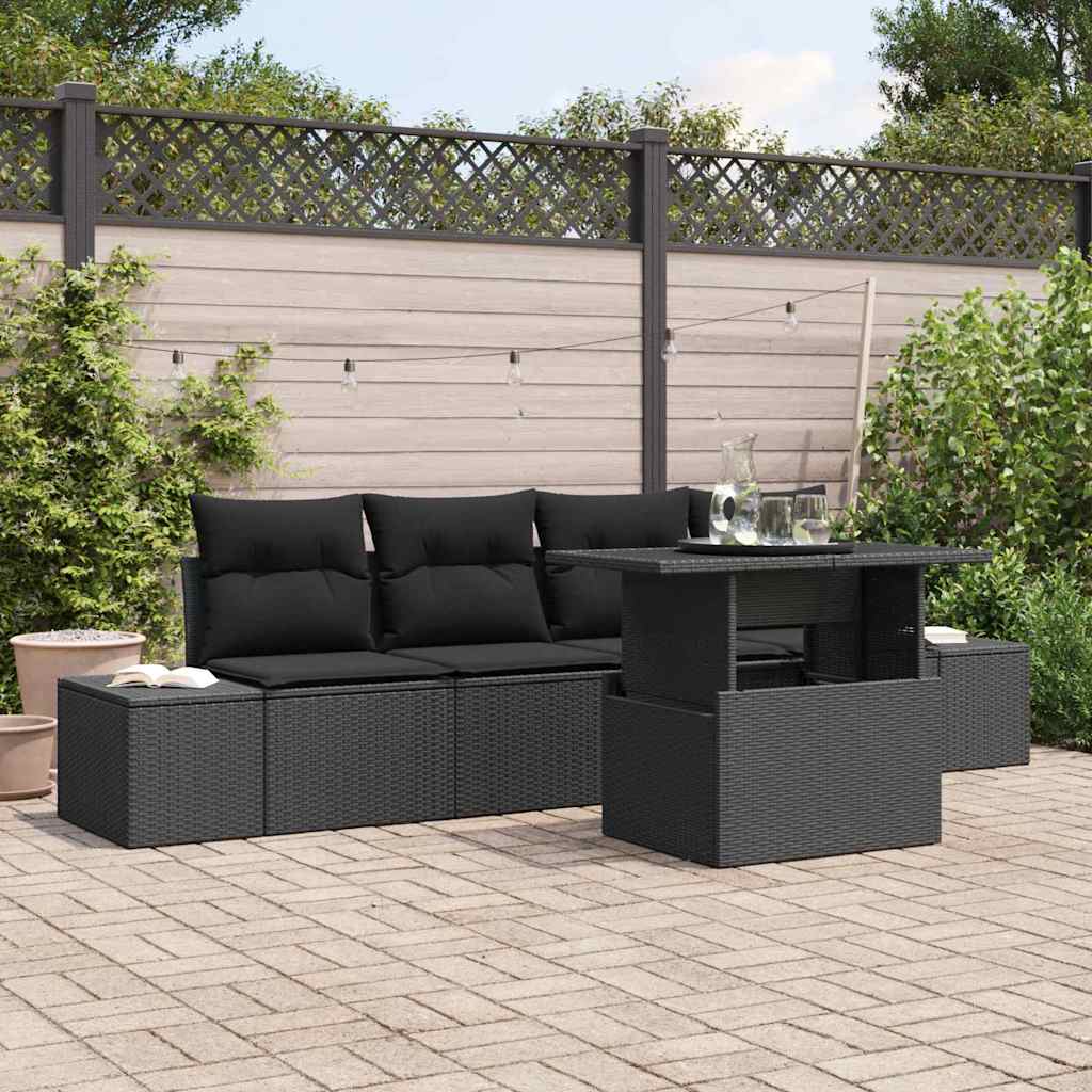 Garten-Sofa-Set mit Kissen mit Speicher 5 pcs Schwarz