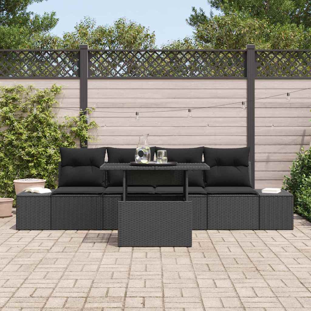 Garten-Sofa-Set mit Kissen mit Speicher 5 pcs Schwarz