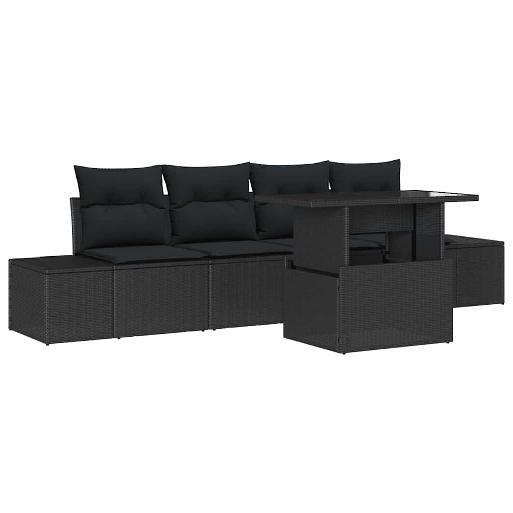 Garten-Sofa-Set mit Kissen mit Speicher 5 pcs Schwarz