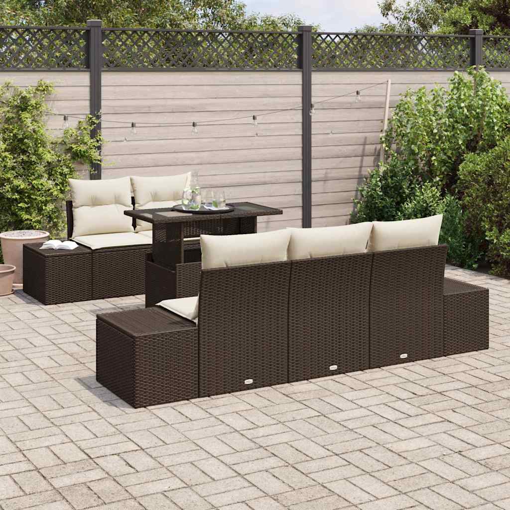 Garten-Sofa-Set mit Kissen mit Speicher 6 pcs Braun und Creme