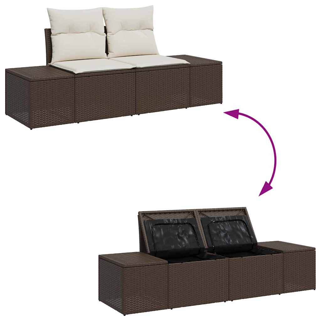 Garten-Sofa-Set mit Kissen mit Speicher 6 pcs Braun und Creme