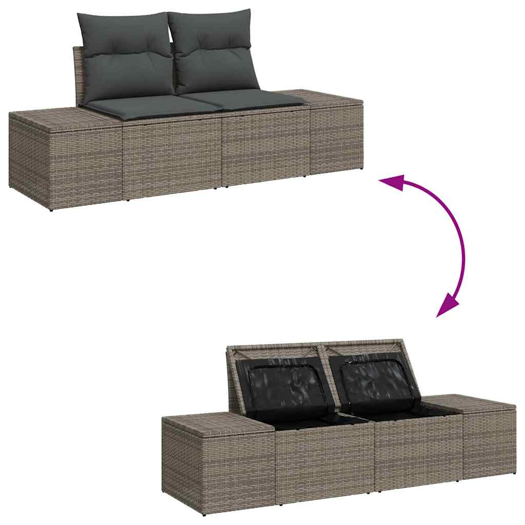 Garten-Sofa-Set mit Kissen mit Speicher mit Kissen 6 pcs Grau