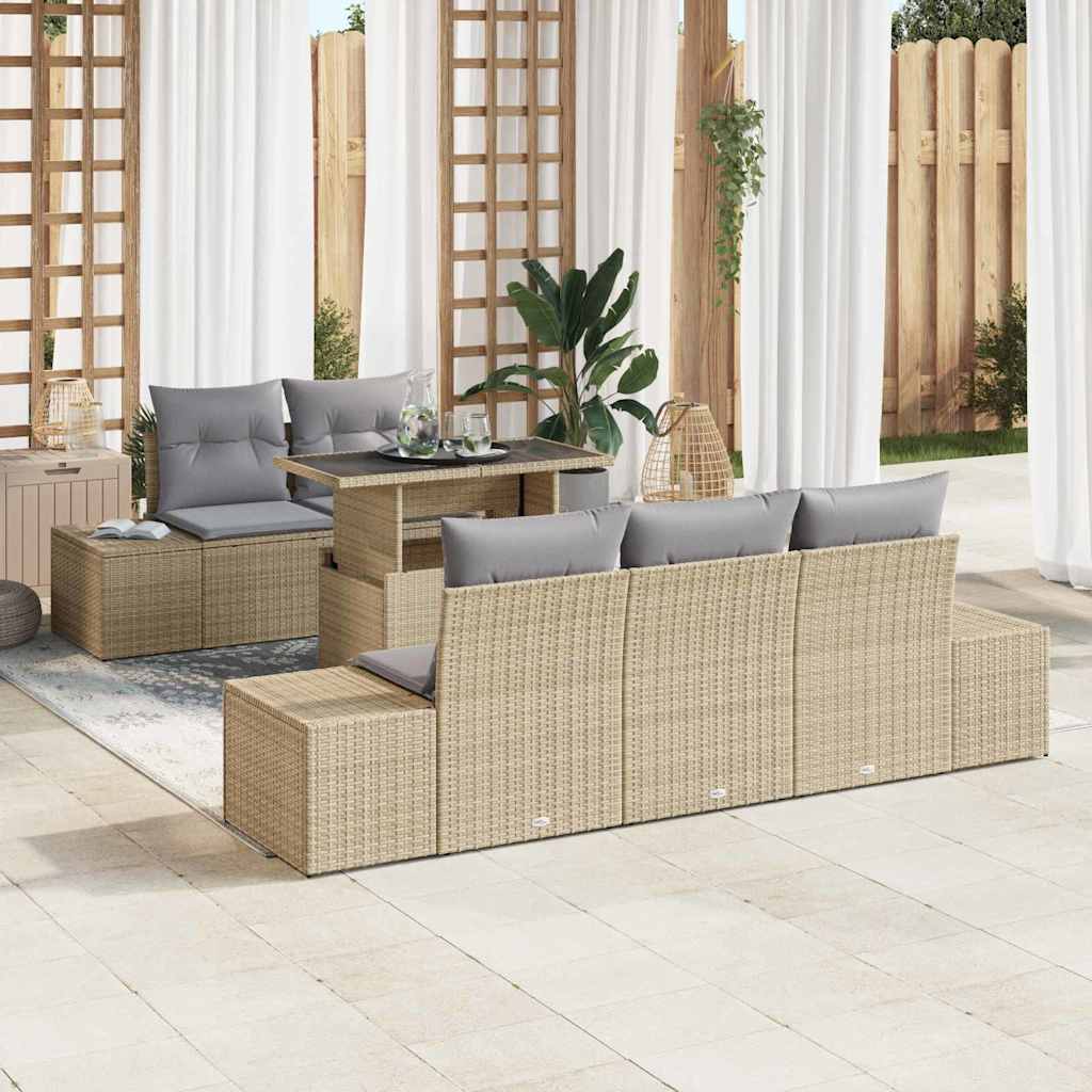 Garten-Sofa-Set mit Kissen mit Kissen 6 pcs Beige und Hellgrau