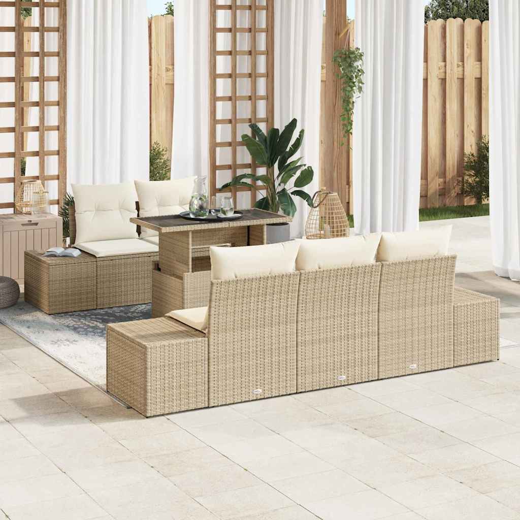 Garten-Sofa-Set mit Kissen mit Speicher 6 pcs Beige und Creme