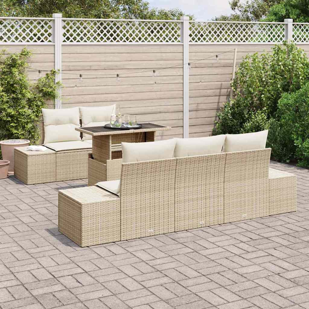 Garten-Sofa-Set mit Kissen mit Speicher 6 pcs Beige und Creme