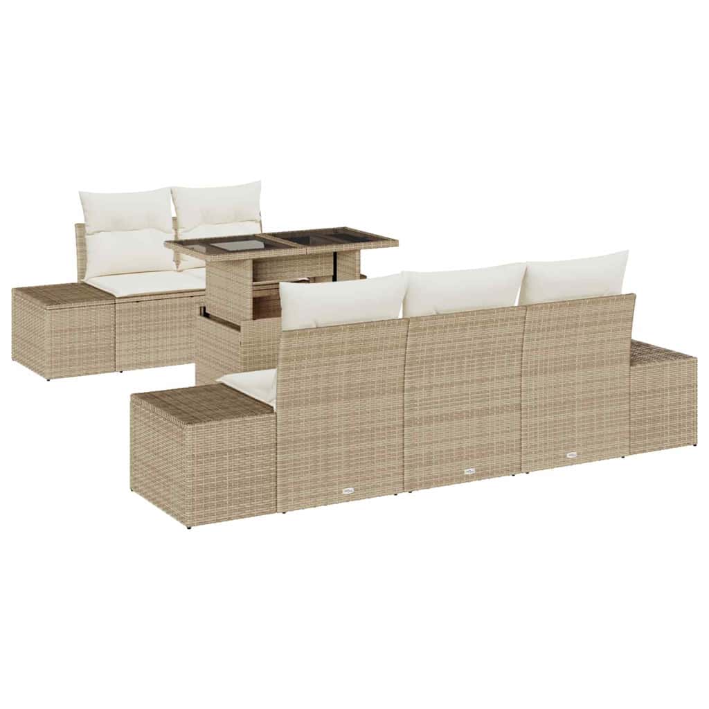 Garten-Sofa-Set mit Kissen mit Speicher 6 pcs Beige und Creme