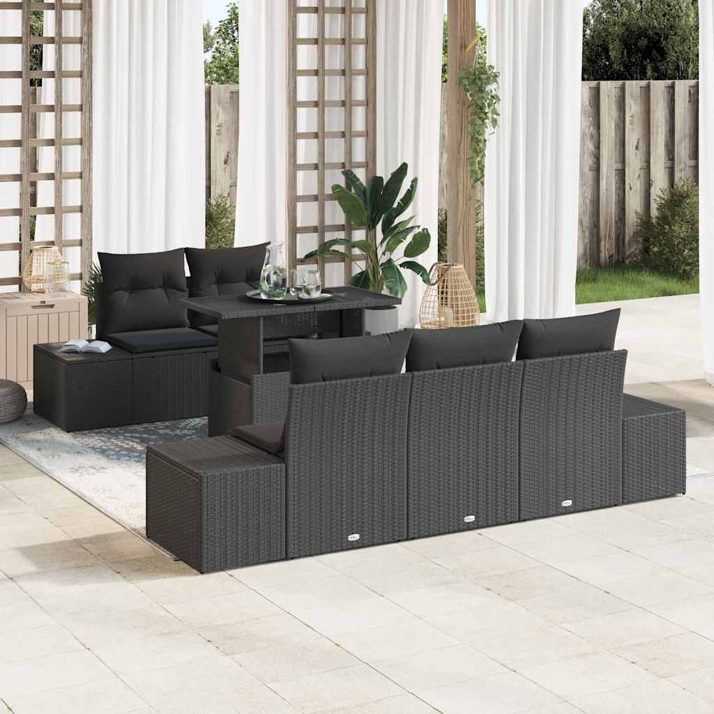 Garten-Sofa-Set mit Kissen mit Speicher 6 pcs Schwarz