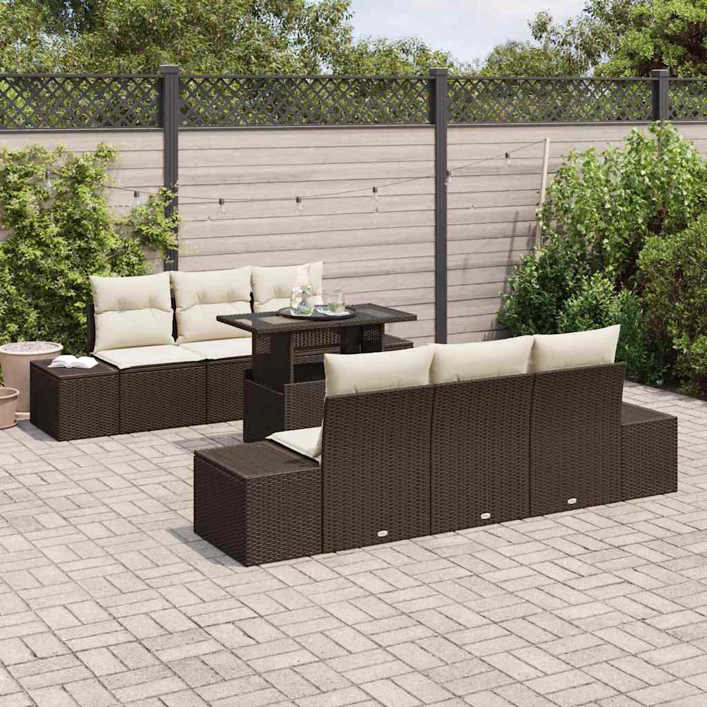 Garten-Sofa-Set mit Kissen 7 pcs Braun und Creme